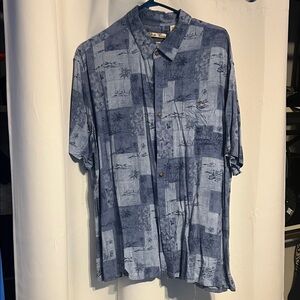 Men's Blue Patchwork Casual Button-Down Shirt